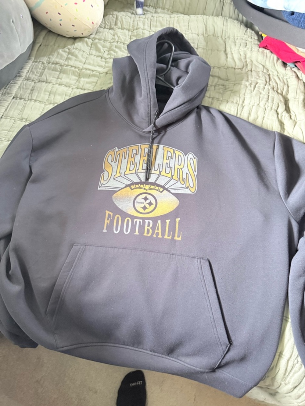 American Eagle Outfitters Black Hoodie with Gold Steelers Graphic